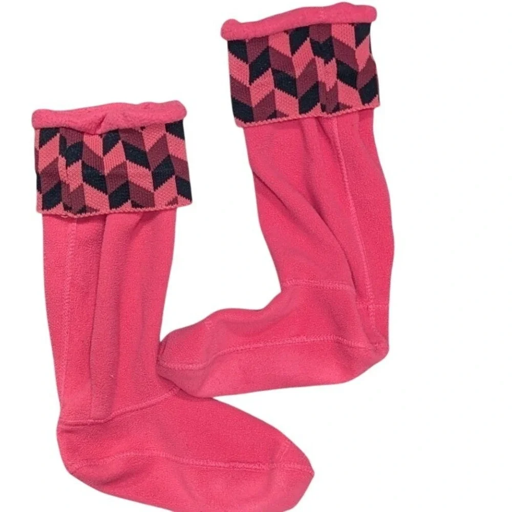 Hunter Fleece Boot Socks Pink Black Buffalo Plaid Logo‎ Women's Size M  US(5-7)